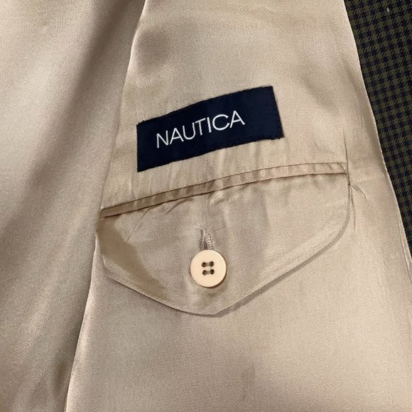Nautica 100% Wool 3 Button Blazer in Green Check Men's Size 44L - Picture 8 of 10